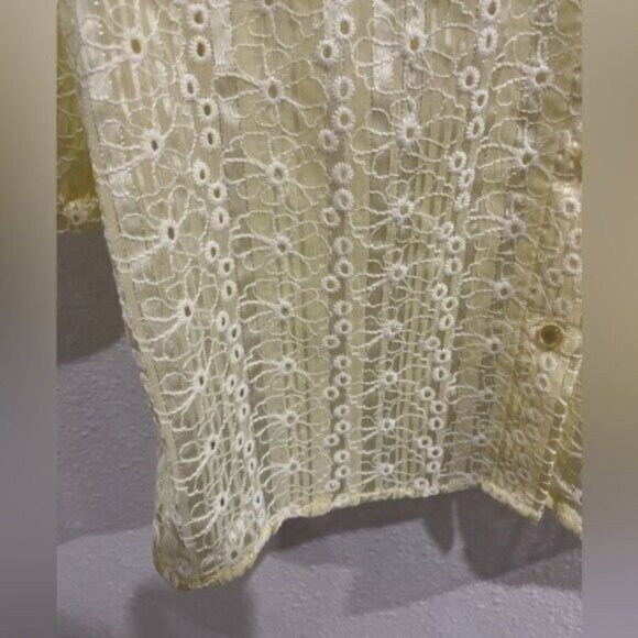 Nanette Lepore Embroidered Floral Dainty Yellow Button Top Puff Sleeve Boho - Picture 4 of 7